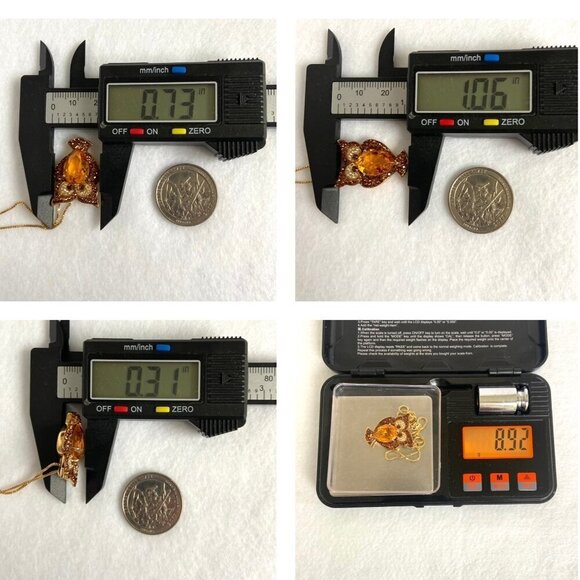 Gold Vermeil Sterling Silver 925 Brown Orange Rhinestone Owl Pendant Necklace - Picture 10 of 16